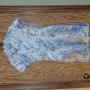 Elegant Blue Floral Cheongsam Dress